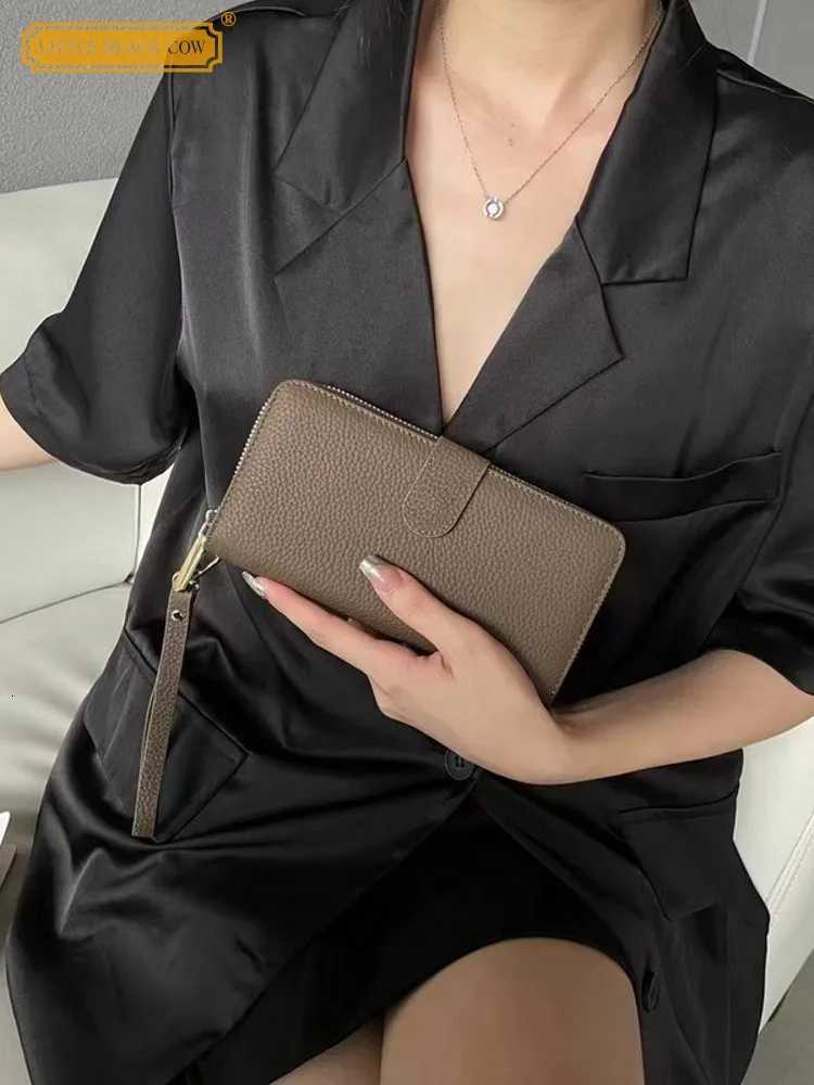 Women Long Cowhide Genuine Leather Wallet Card Holder Office Ladies Casual Clutch Bags Zipper Classic Purse Wallets Solid Color XJ250806