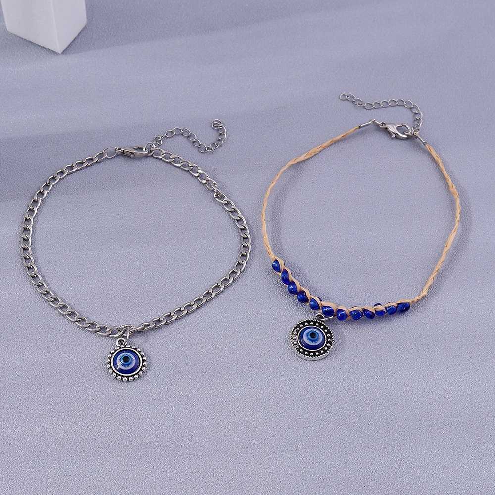 2pcs Bohemian Blue Evil Eye Anklets for Women Summer Beach Anklet s Chain Girls Jewelry Gifts Y250805