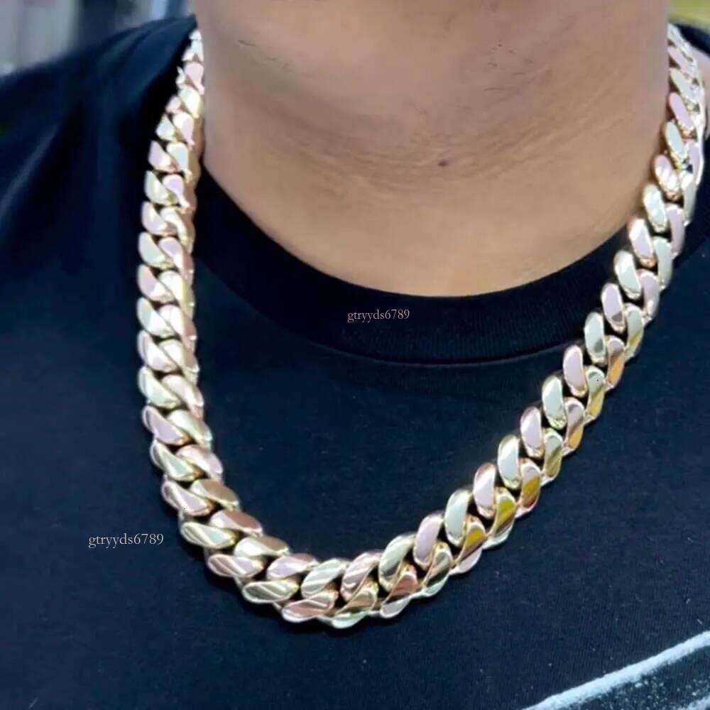 Hip-hop rapper 30mmCustomized Hand Made Miami Cuban Bracelet Jewelry 14k Real Gold Heavy Link Chain Two Tone Plain Men's Necklace