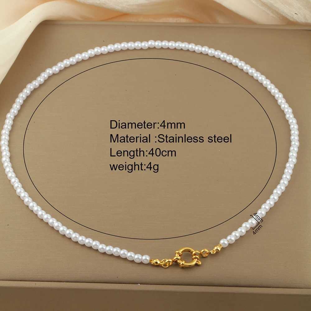 Womens Luxury Imitation Pearl Necklace Stainless Steel Golden Spring Buckle Chain Choker Neck Womens Jewelry Birthday Gifts Y250805