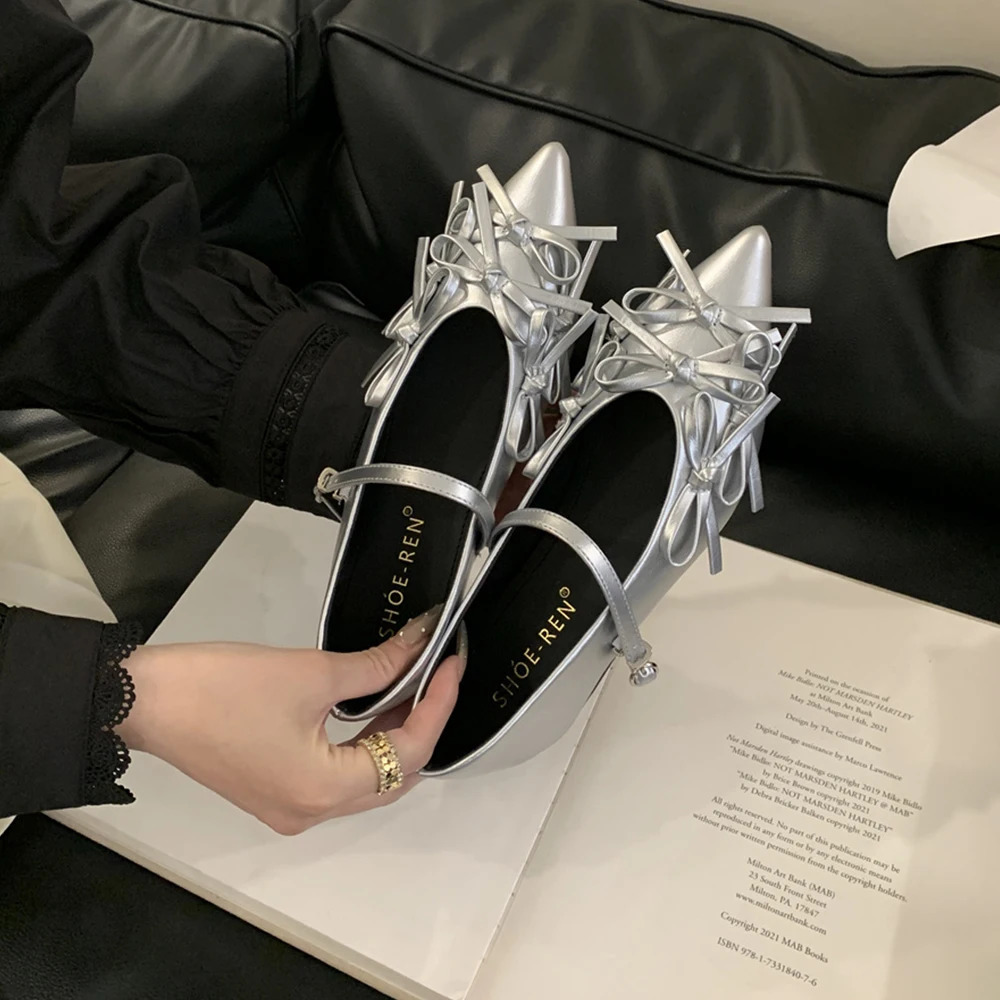 Women Fashion Bowknot Flats Comfort Pointed Toe Dress Mary Jane Shoes with adjustable Buckle Strap for Walking Daily Life 250731