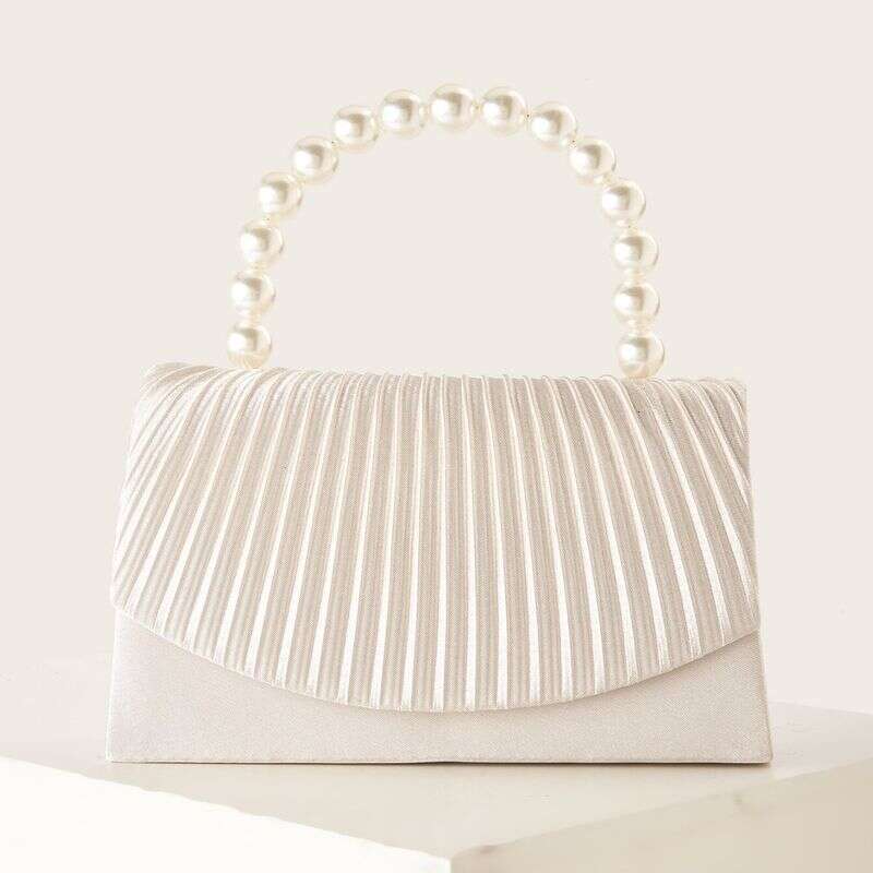 2025 Spring/Summer New Satin Pleated Flap Fashion Handbag With Embellished And Pearl Handle Stripe Design Crossbody Bag