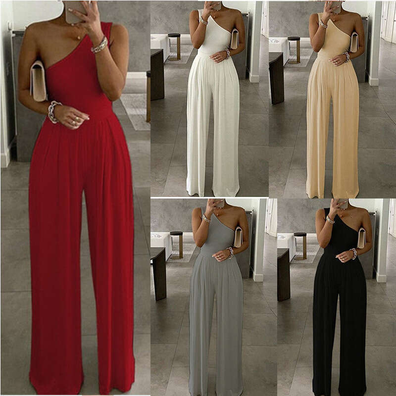 New Women's Fashion Asymmetrical Neck Elegant High Waist Sexy Wide Leg Jumpsuit For Women 661 B5