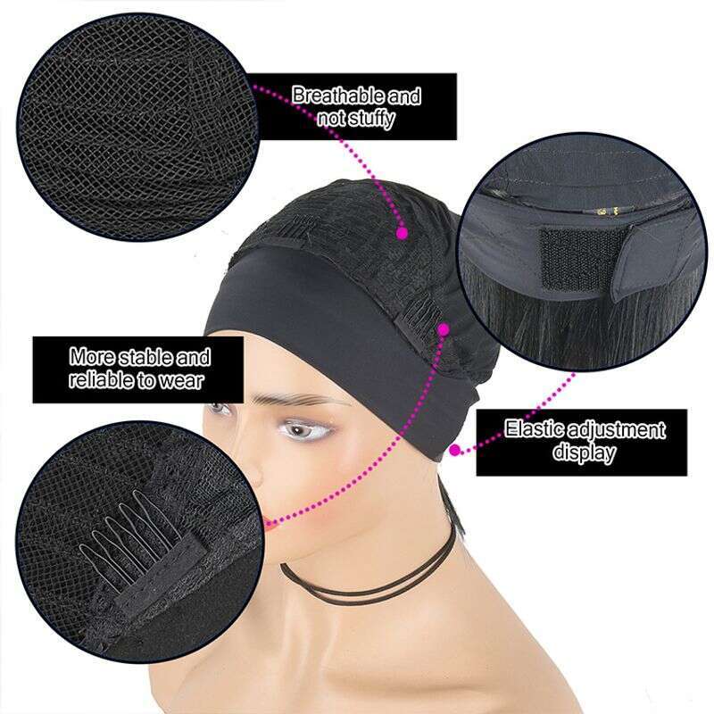 Clip-In Ladies Yaki Black Long Straight Hair Wig Synthetic Fiber Headband Headbandwig