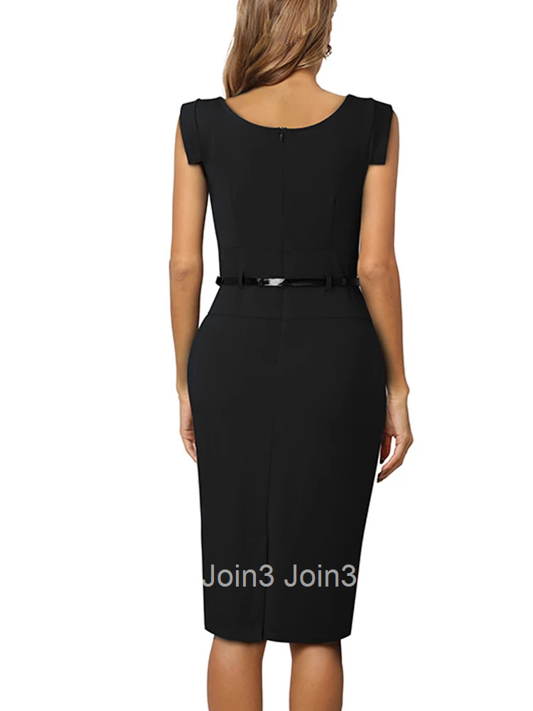 Nice-Forever Summer Women Chic Cowl Neckline Solid Color Dresses Formal Business Office Elegant Vintage Bodycon Dress B835