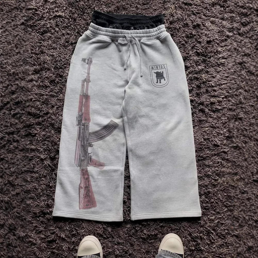 Harajuku Loose Double Waisted Sweatpants Y2K American Solid Color Letter Embroidery Casual Pants Hip Hop Drawstring Waist Jogger 250806