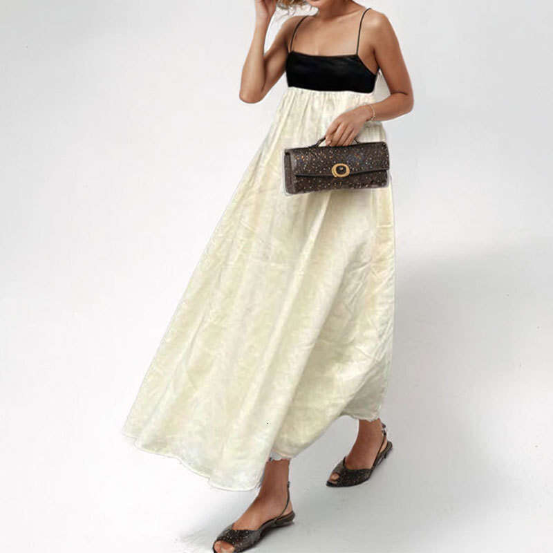 Spring New Women's Fashion Elegant Black And White Contrast Long Sexy Backless Strap Dress B5