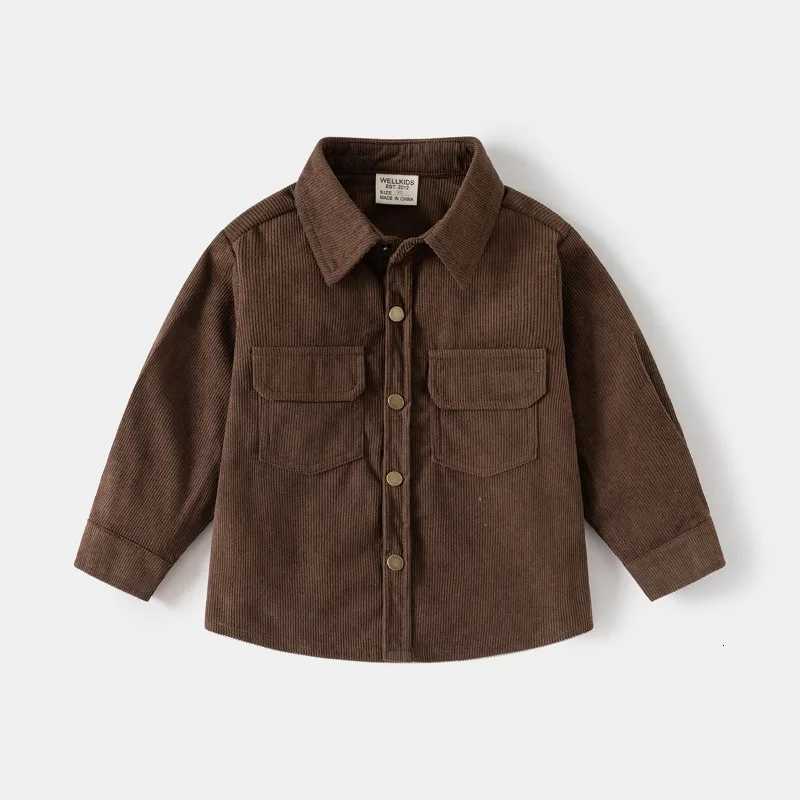 CHIldrens Solid-color Turn-down Collar Shirt New Spring Boys Long-leeve Corduroy Shirt Boys Blouse X250806