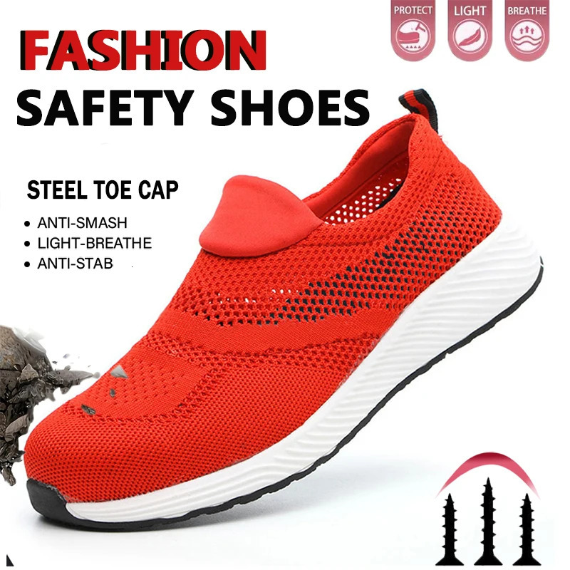 Steel Toe Anti-Puncture Mens Safety Shoes Summer Lightweight Breathable Work Safety Shoes Men Women Work Sneakers 250731