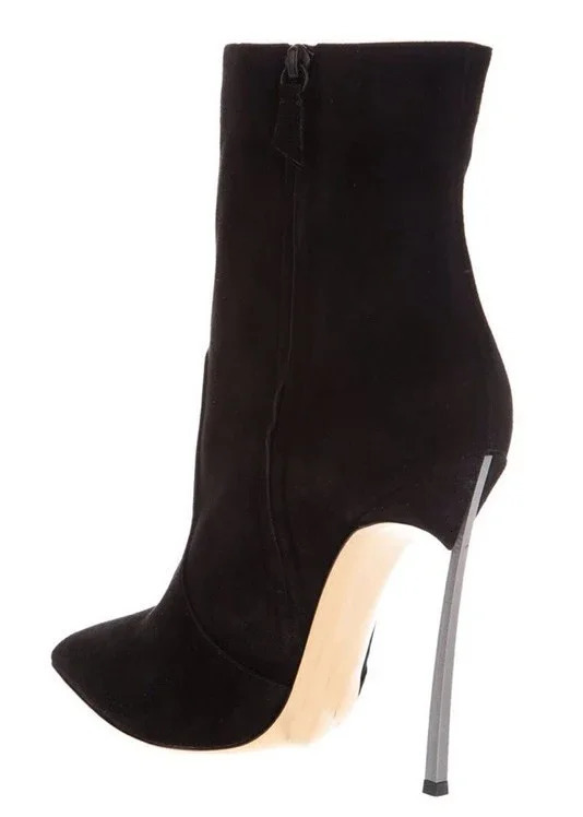 Women Black Real Leather Pointy Toe Boots Sexy Zipper Buckle Suede Super Stiletto High Heel Booties Ladies Gladiator Shoes 250805