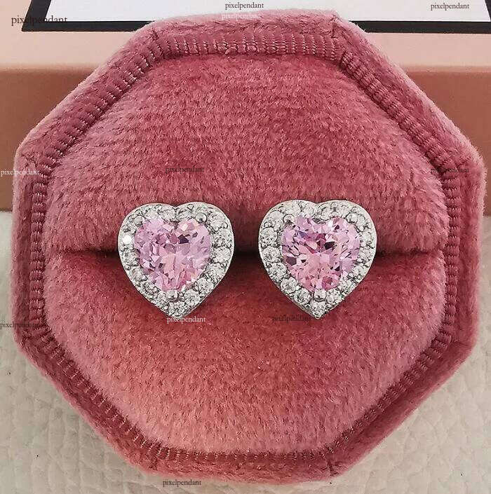 Choucong Simple Fashion Stud Earring Jewelry Sterling Sier White Pink 5A Cubic Zircon Heart Shape Dia Promise Gemstones Women Hollow Earrings 2025