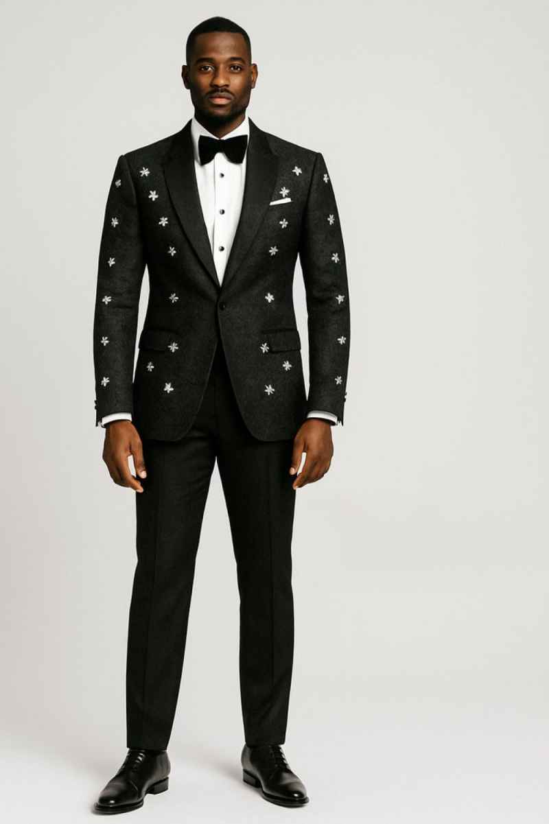 Elegant Groom Wedding Tuxedos Unique Design Star Beading Pants Set Male Fashion Suit Tailored Made Men Clothing