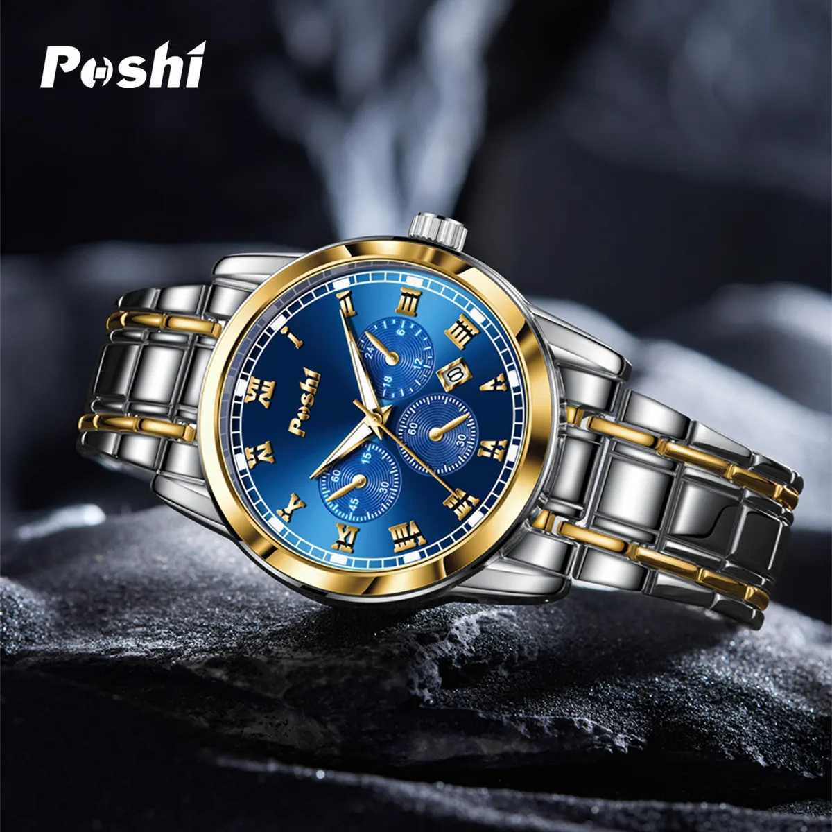 POSHI Fashion Mens Business Wristwatch for Men Quartz Original Clock Luminous Hands with Date Life Waterproof W250806