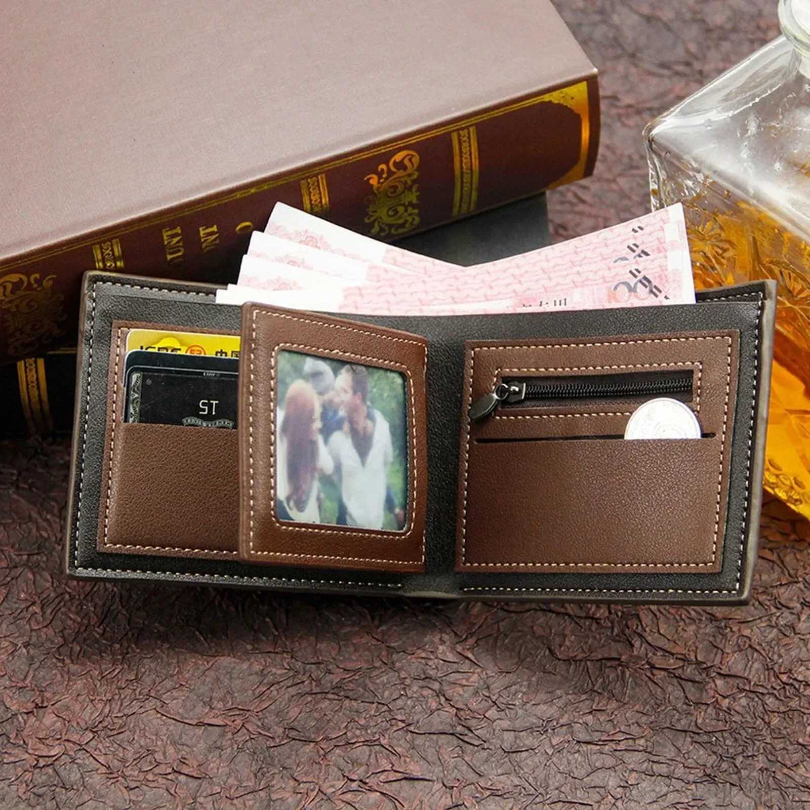 Mens Short Wallets Frosted Large Capacity Leather Wallet Multi-Slot Coin Pocket Photo Holder Small Mens Purses Mens WalletXJ250806