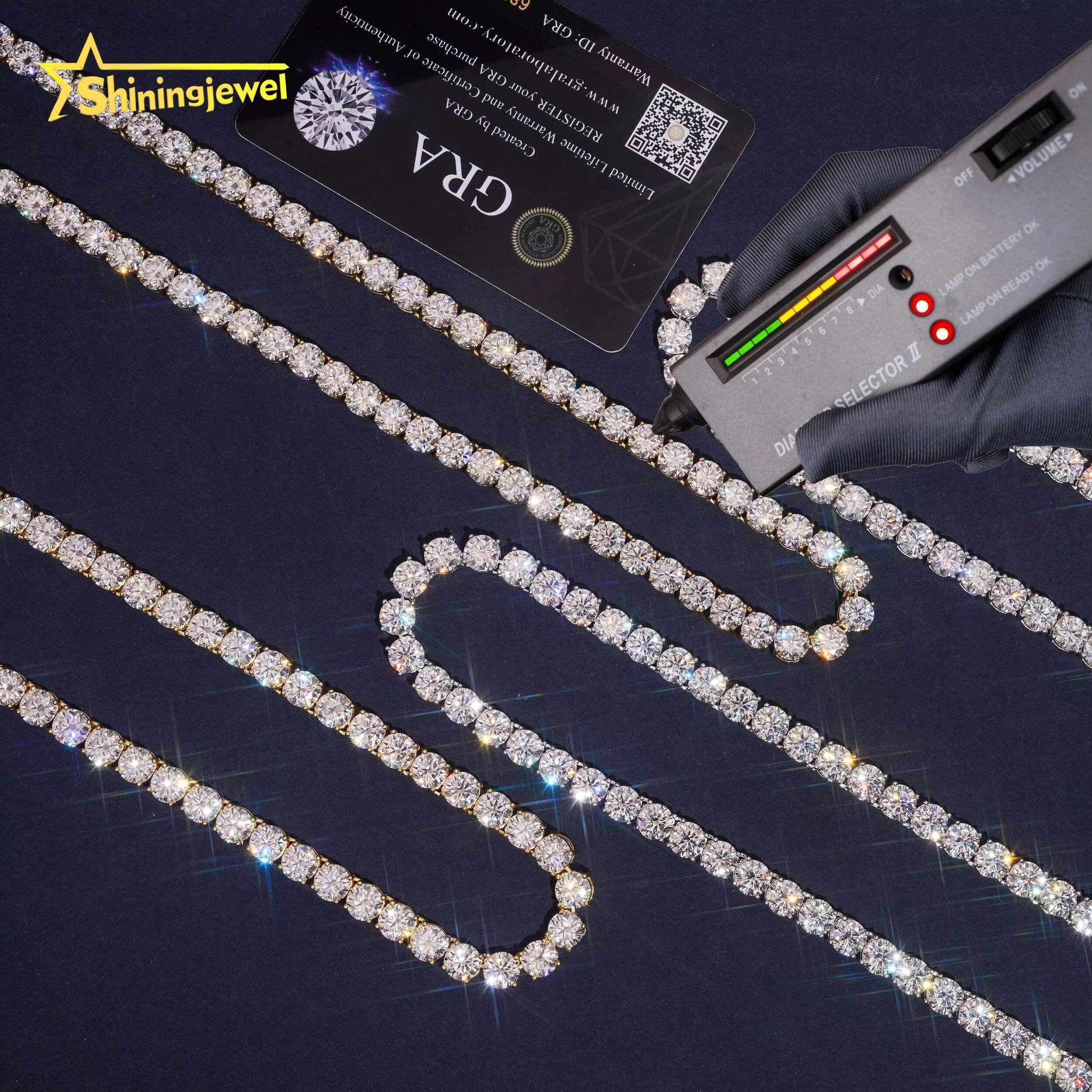 Iced Out Diamond Bracelet Hip Hop Men 4mm D VVS Moissanite Jewelry 925 Silver Gold Tennis Chain Necklace