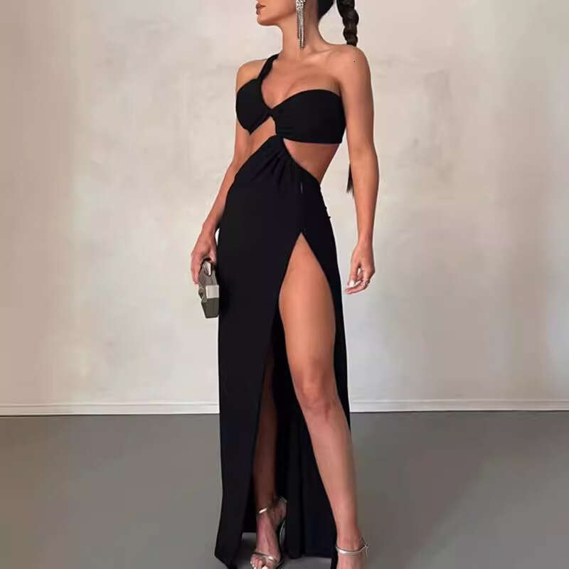 Women's Summer New Solid Color Sleeveless Slit Sexy Backless Irregular Dress 661 B5