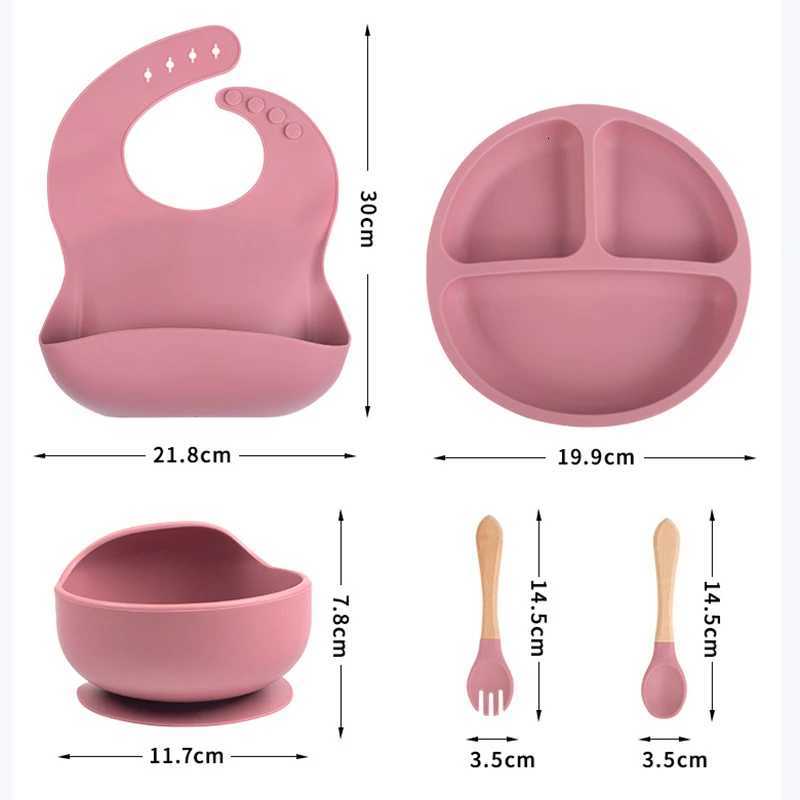 5/8-Piece Silicone Baby Tableware Set with Suction Cups Forks Spoons Bibs Straws Cups for Mother and Baby Supplies X250806