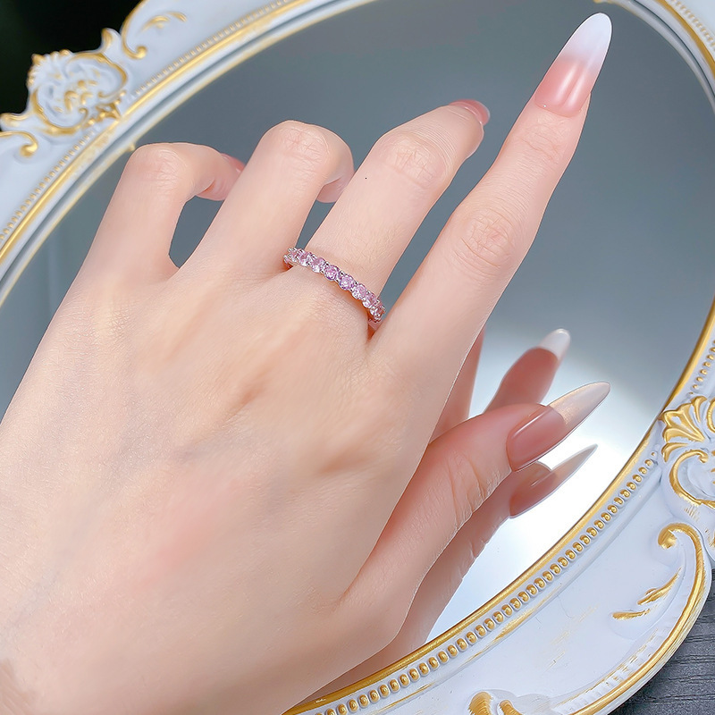 Hui Zhi Wing Jewelry S Silver Row Full Pink mond Ring Simple Daily Ins Style