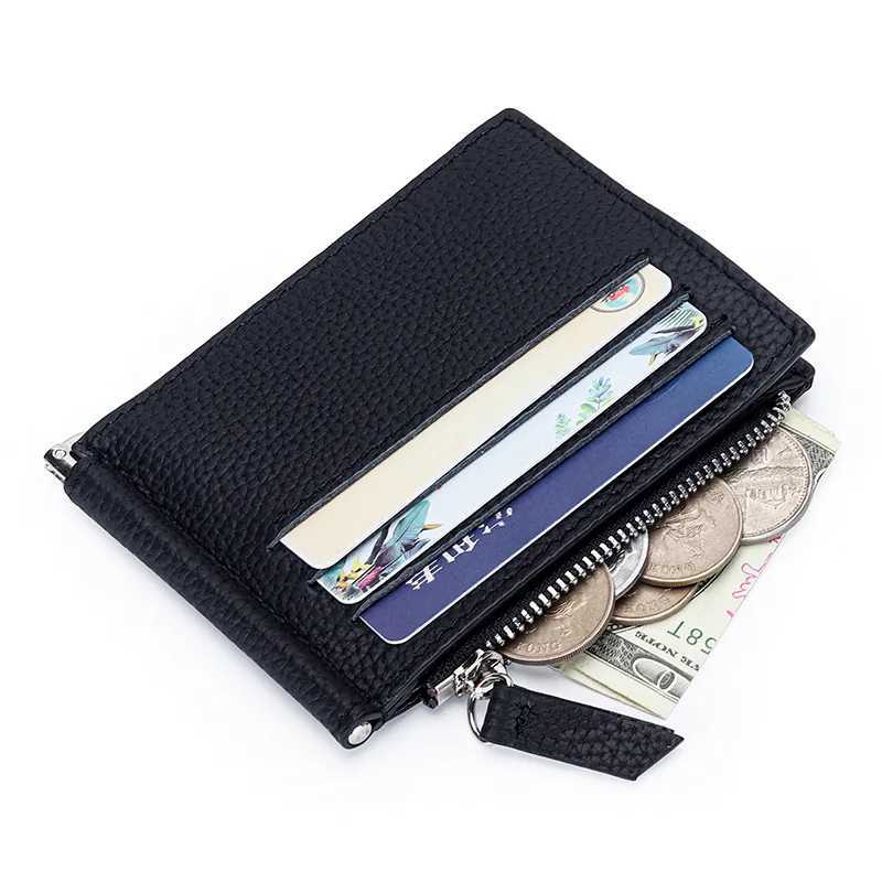 2025 New Genuine Leather Dollar Clip Wallet Ultra Thin Bifold Unisex Card Holder Fashion Zip Cowhide Coin Purse for Men WomenXJ250806