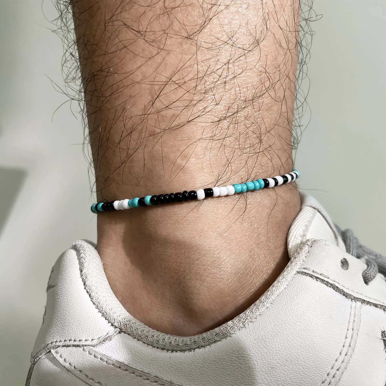 Ankle for Men Handmade Braided Black Rope Chain Anklets Gift for Man Boys Casual Summer Beach Holiday Surfer Jewelry Y250805