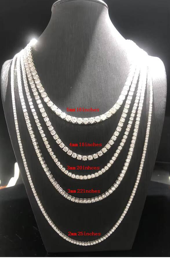 Fine Jewelry 18k Gold Plated Moissanite Tennis Chain Necklace 2mm 3mm 4mm 5mm 6mm 925 Silver for Women and Men