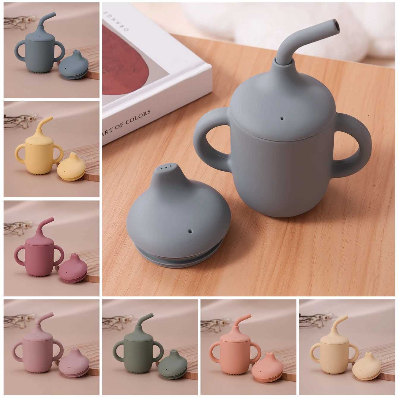 1PCS Color Kids Silicone Straw Cup With Two Lids BPA Free Leakproof Portable Snack Container Drinking Cup Feeding Essentials X250806