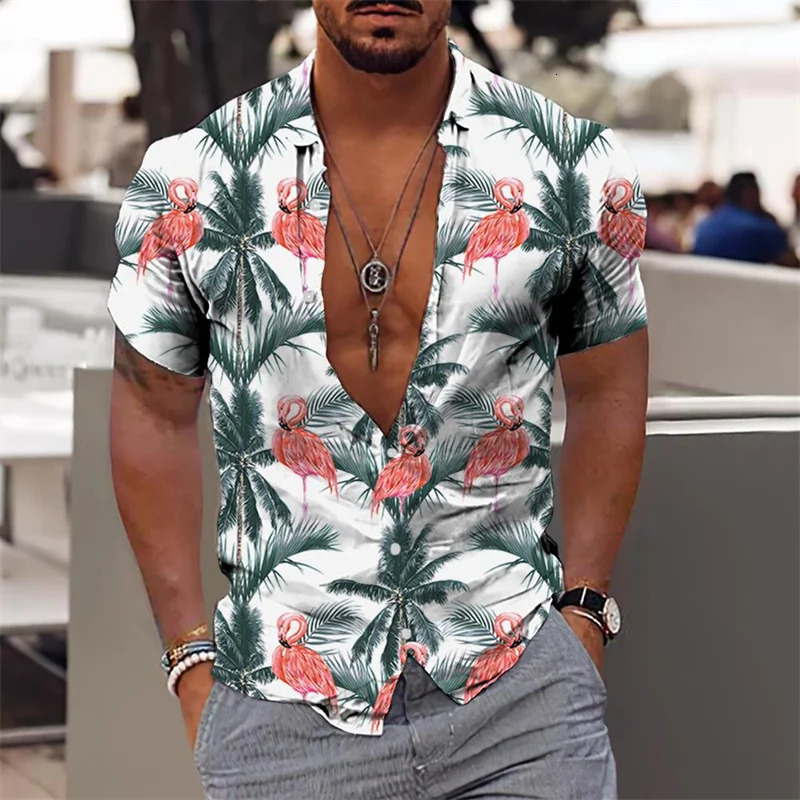 Hawaiian Shirt For Men Vacation Daily Slim Fit Tops Gym Elegant Flower Pattern Leaves Social Casual Fashion Camisa Y2k Clothing 250731