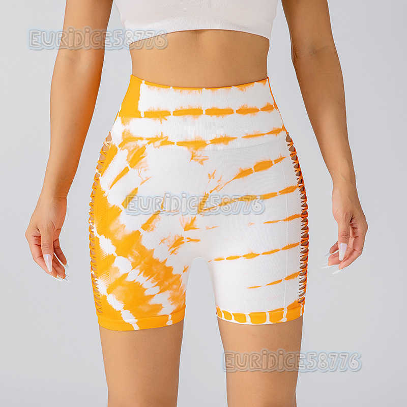 Tie-dye Shorts Side Hollow Tie-dye 3/4 Shorts Hip-lifting Tight Pants Fitness Sports Yoga Pants H250806