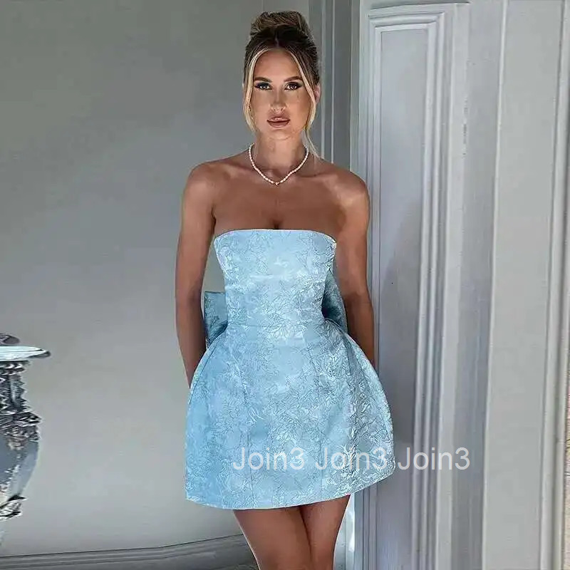 Townlike Jacquard Waist Wrap A-line Dress Women Mini Spring Summer Dress Elegant Bow Backless Sexy Party Dresses