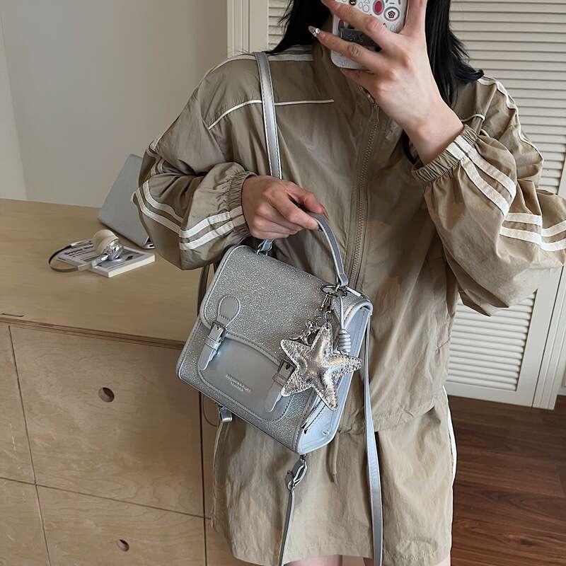 Summer Textured Handbag-Metallic Patterned Backpack with Star Color-Block College Style Women, Small Outdoor Backpack for Women