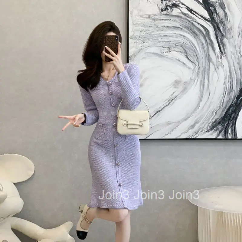 French Small Fragrant Knit Dress Women Autumn Winter New Temperament Elegant Vestidos Slim Fit Sweater Bodycon Skirt