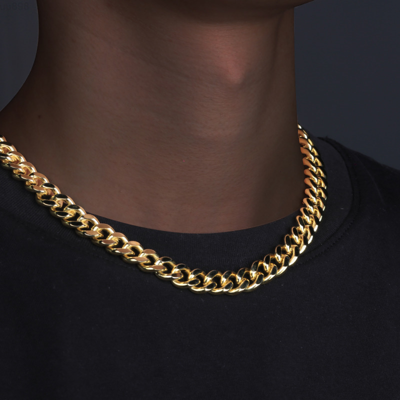 13mm Wide X 20 Inches Long Amuse Jewelry Hip Hop High Quality Miami Cuban Link Brass Gold Plated Cuban Link Chain Custom Cuban Chain Necklace