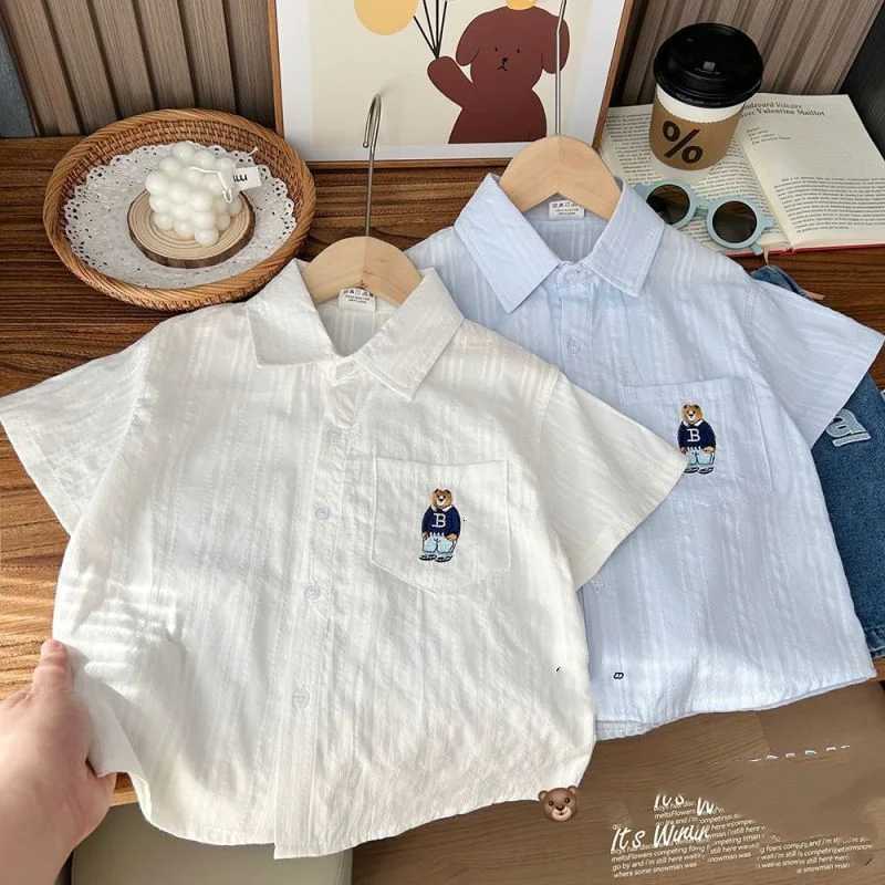 2024 Korean Boys New Summer Short Sleeve Stylish Loose Casual Polo-Neck Button Screw Thread Cartoon Embroidery Shirt Tops X250806