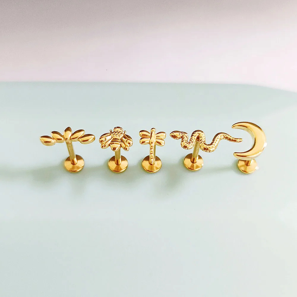 ASTM 36 G23 Snake Bee Drop Threadless Piercing Moon Cross Push in Labret Stud Flower Leaf Pin Daith Conch Earring 16G 250805
