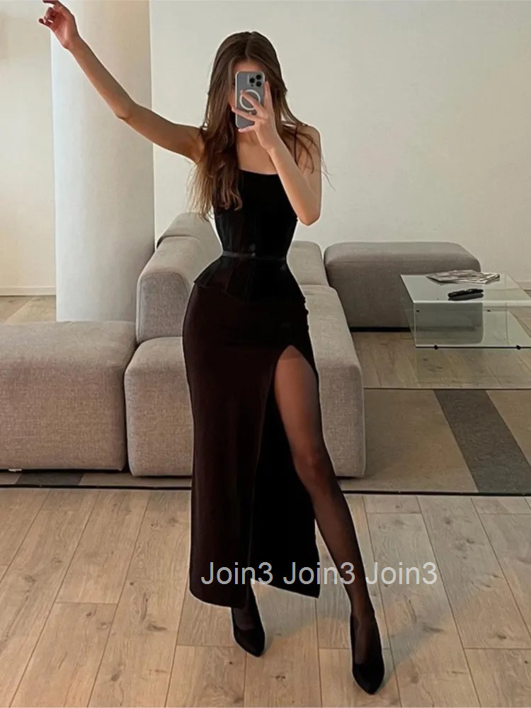 Summer Fashion Temperament Elegant Slit Bodycon Black Dress Women French Sexy Elegant Club Party Evening Suspender Female