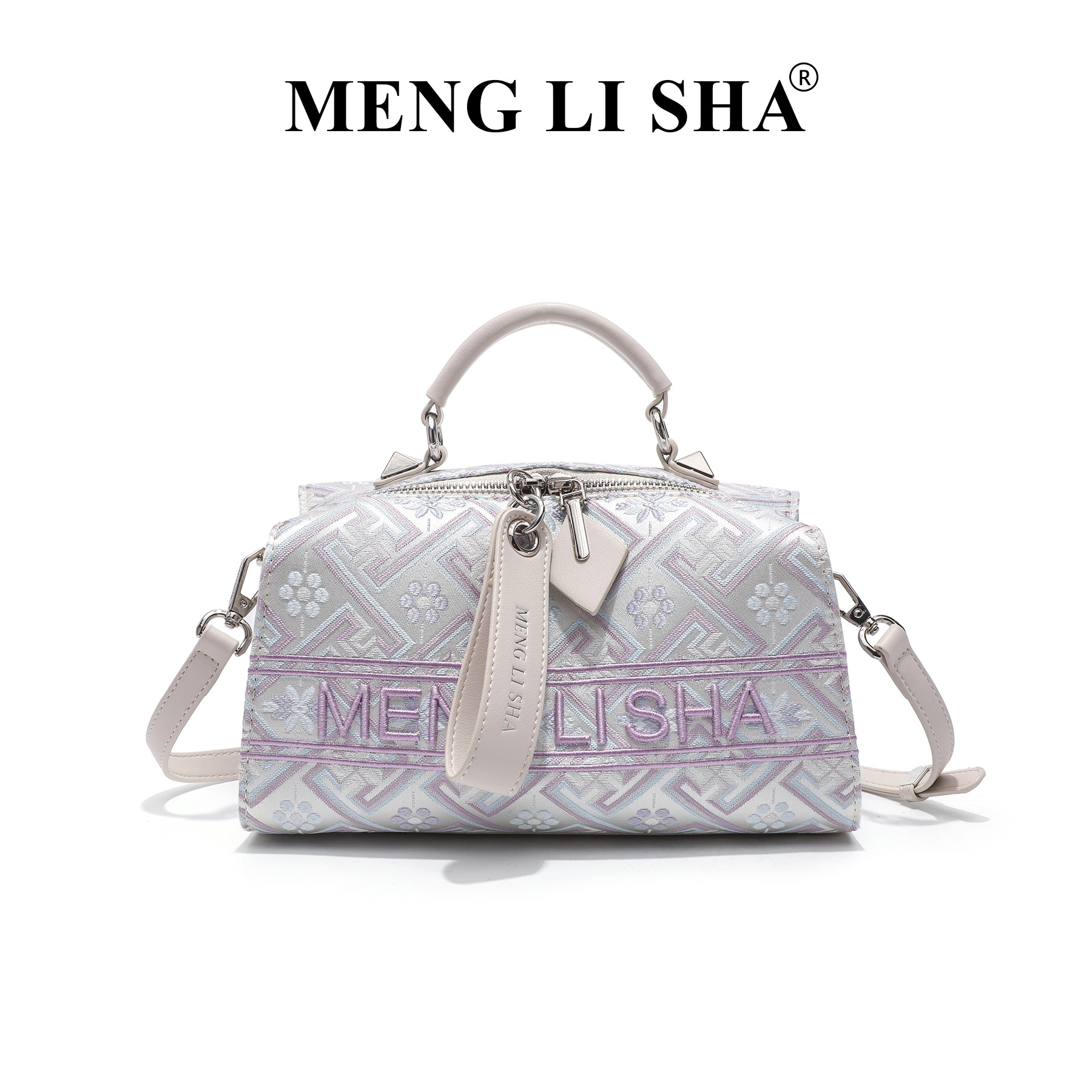 MENG LI SHA 2025 New Classic Monogram Retro Handheld Boston Pillow Bag for Women - Commuting Stylish Simple Shoulder and Crossbody Bag