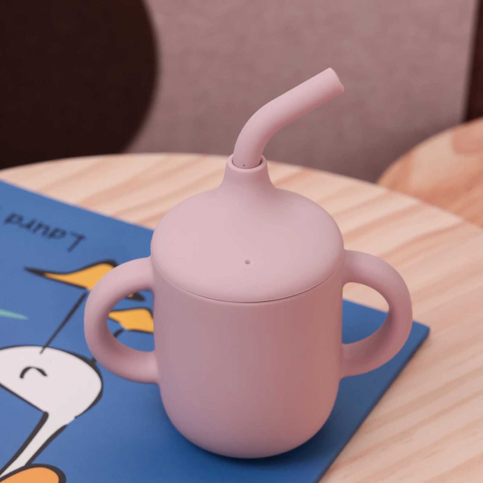1PCS Baby Silicone Straw Cup BPA Free Leak-Proof Learning Cup Dual Handle Travel Feeding Training Cup Toddler Drinking Water Cup X250806