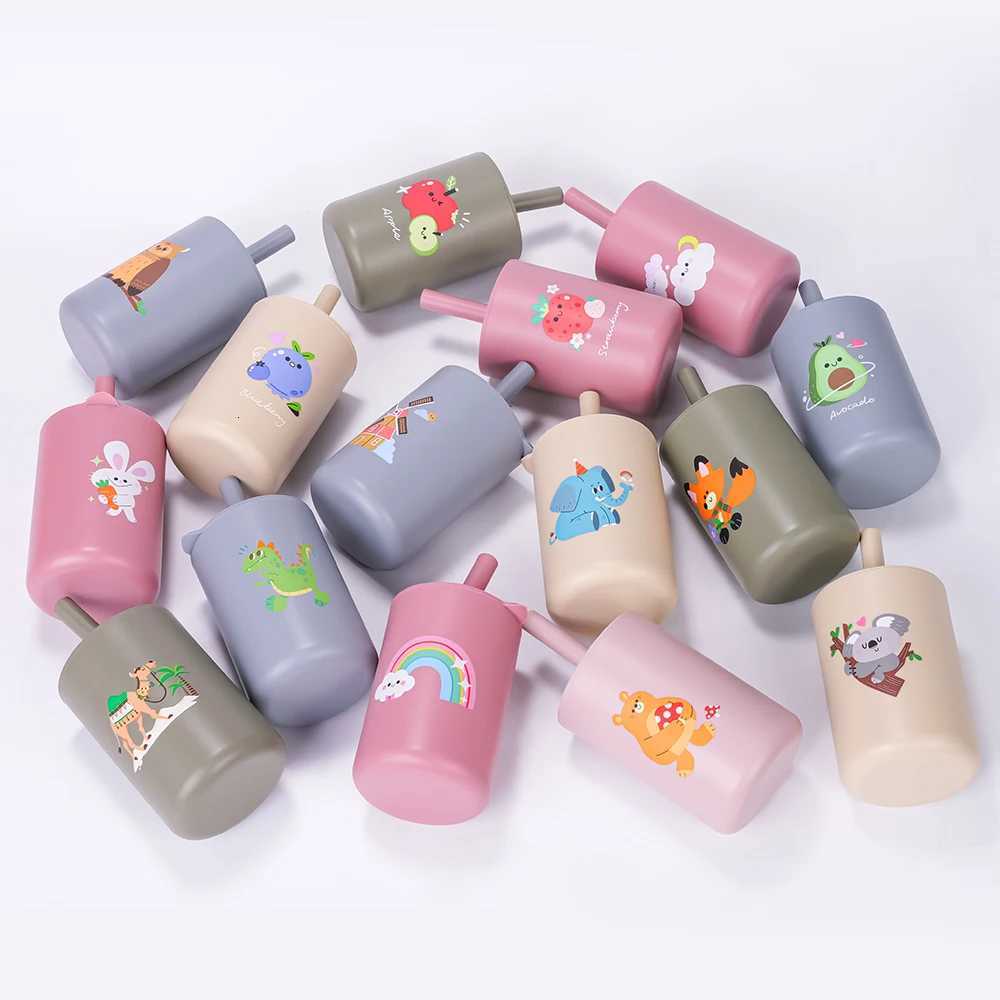 100% Baby Feeding Straw Cup Baby Cartoon Learning Feeding Cup Food Grade Silicone Toddler Water Bottle Tableware BPA Free X2508061