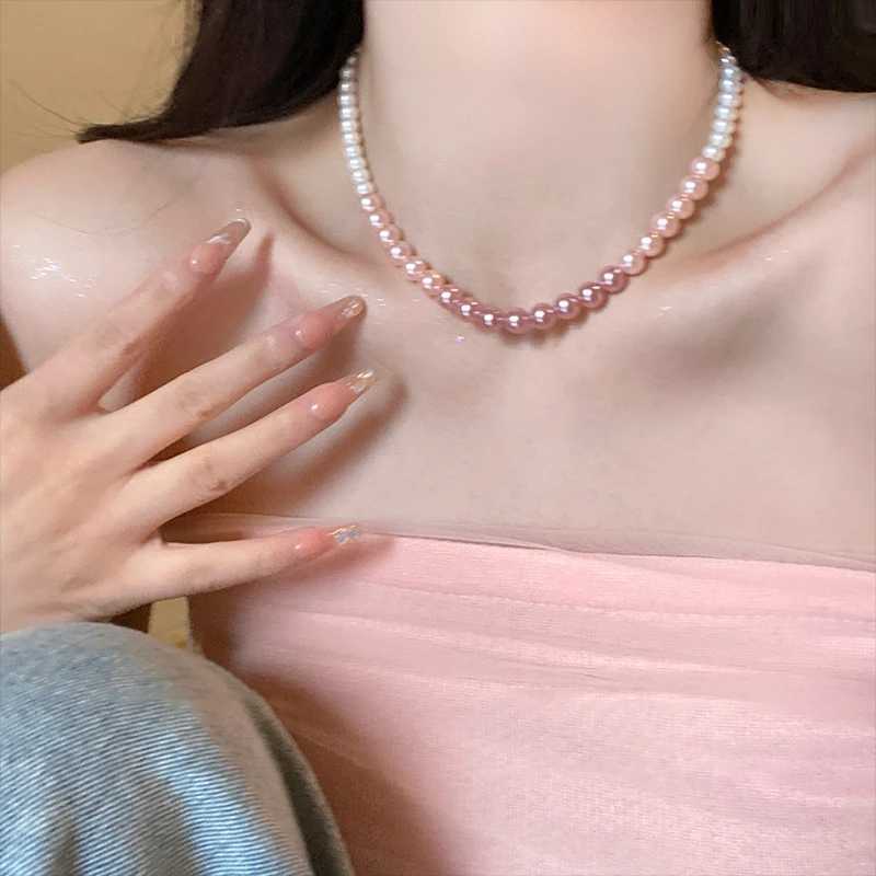 Design Gradient Pink Pearl Necklace For 2025 Girls Sweet Accessories Party Luxurious Jewelry Sexy Collarbone Chain For Women Y250805