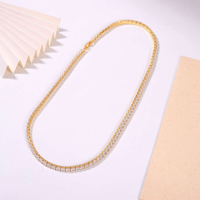 Hip-Hop Sier Inlaid Moissanite chain Single Row Necklace INS Multiple Specifications Tennis Chain 4mm Women's Style