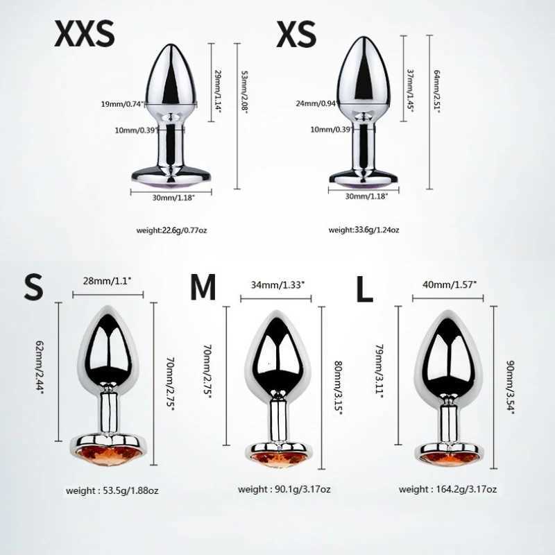 5 Sizes Stainless Steel Crystal Anal Plug Heart Removable Butt Plug Stimulator Anal Sex Toys Prostate Massager Dildos XJ250806