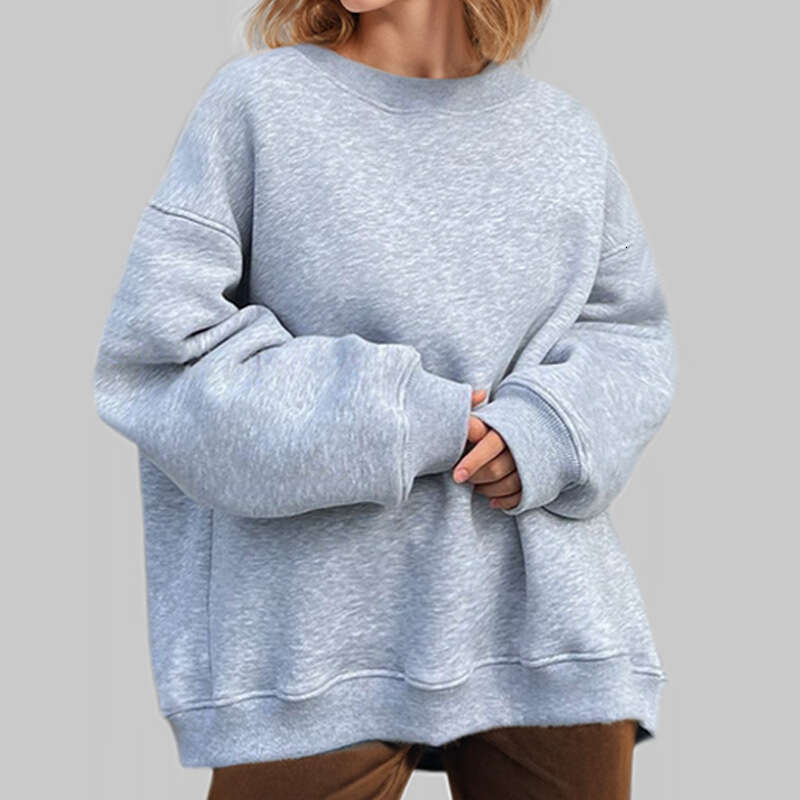 New Spring Women's Solid Color Round Neck Loose Long Sleeve Top Fleece Sweatshirt For Women 661 B5