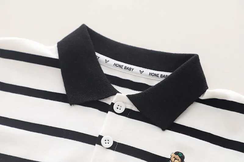 Summer Children Striped Polo Shirt Korean Version Style Kids Boys Short Sleeves T-shirt 1-4 Years Kids Embroidery Cotton Top Tees X250806