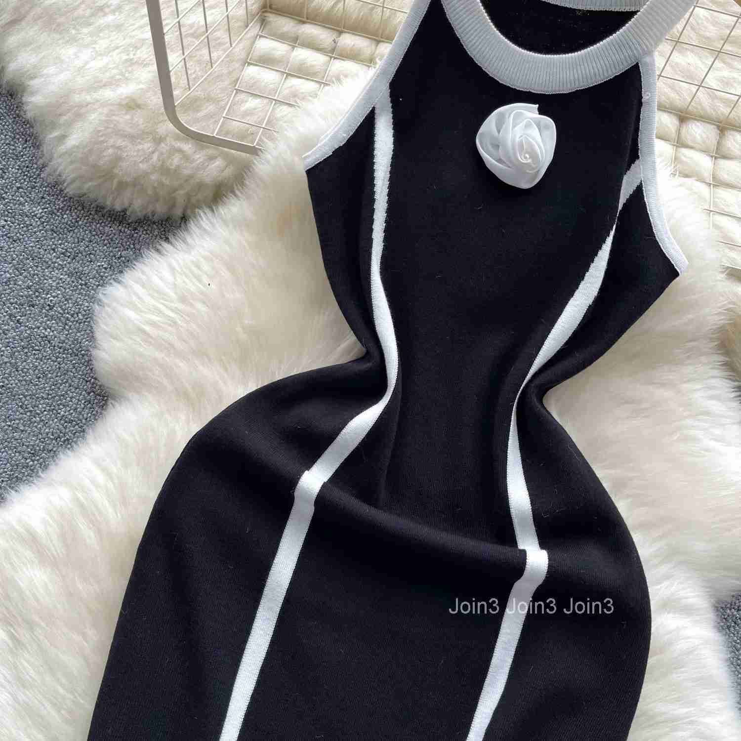 Summer New Elastic Knitted Design Roses Elegant Dress For Women Short Mini Slim Party Evening Vestidos Dress Clothing