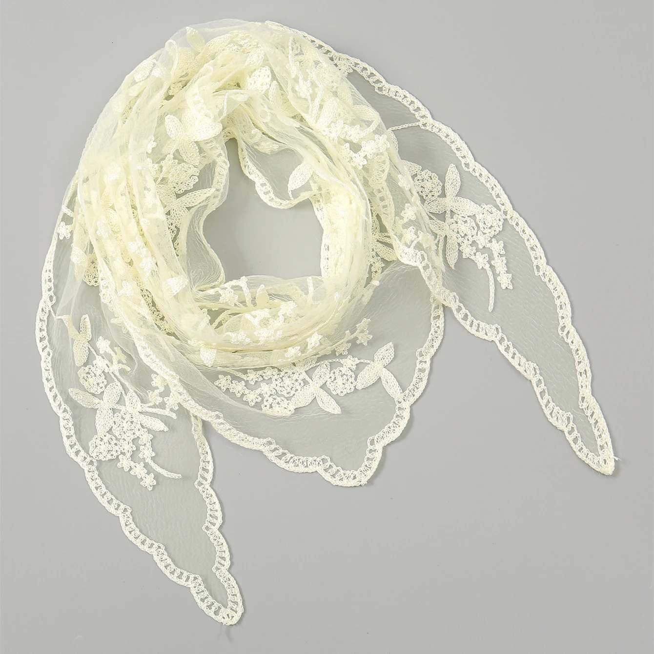 Elegant Lace Scarf Hollow Out Embroidery Foulard Bandana Solid Color Triangular Scarf Thin Vintage HandkerChiefs for Hair Woman 250806