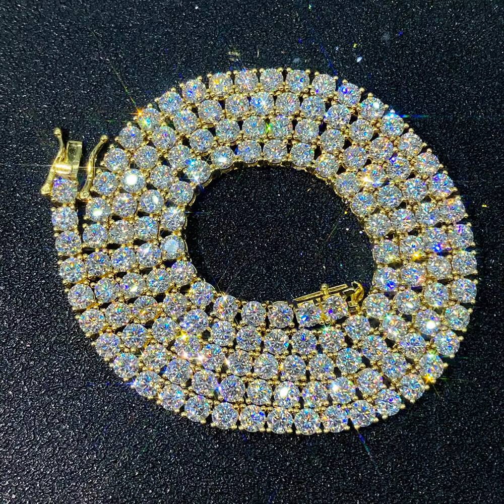 Moissanite 4mm Chain Link Necklaces Chain Hip Hop Jewelry 4mm Moissanite S925 Silver Tennis Chain Necklaces for Men Women