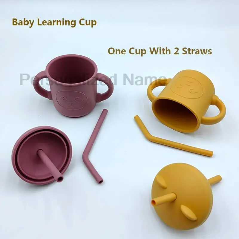 Personalized Name Baby Feeding Drinkware With Lid Straw Cute Bear Silicone Siphon Cup Leak-Proof Non-Slip Children Training Cup X2508061