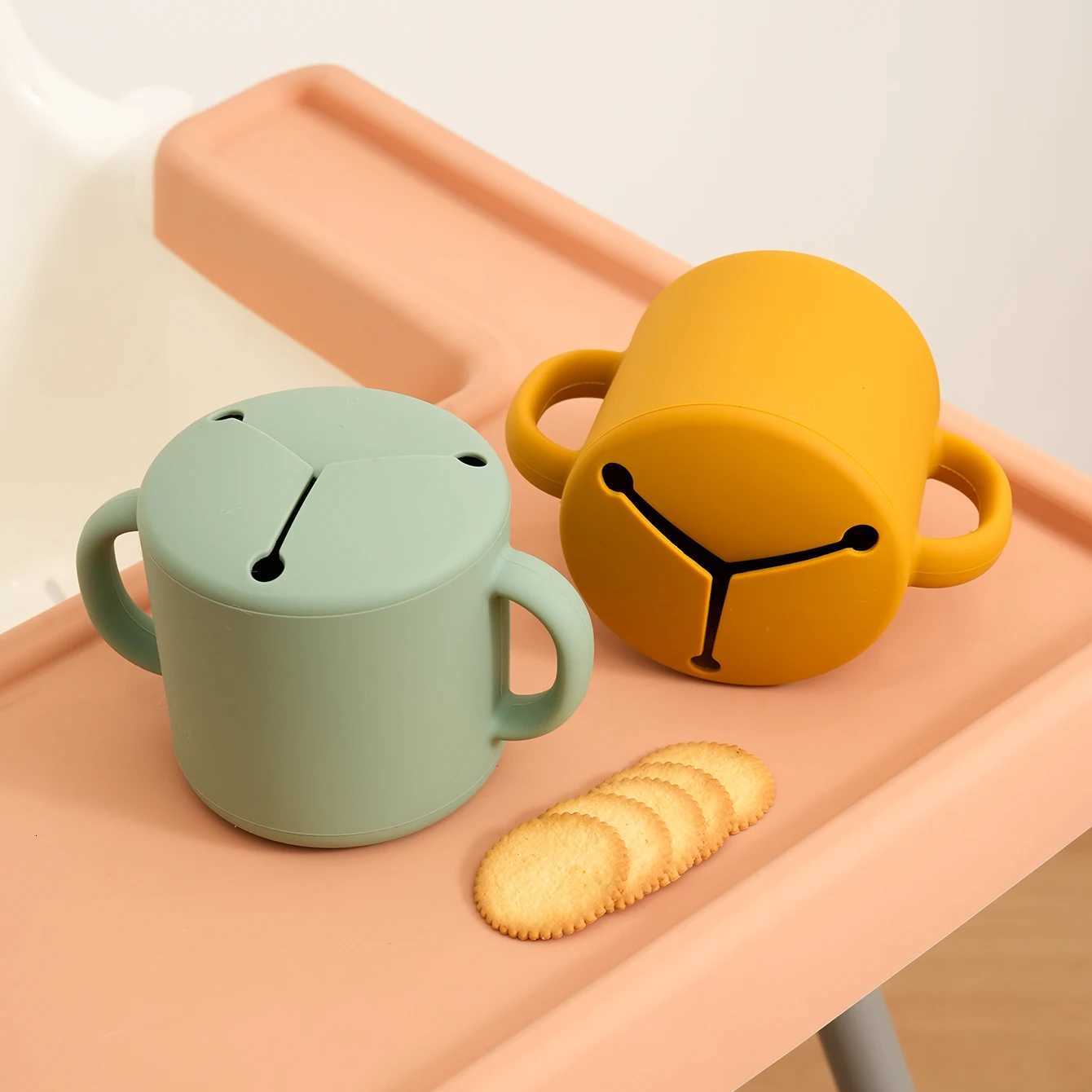1PCS Baby Silicone Double Handle Snack Cup BPA Free Portable Feeding Food Baby Snack Container Baby Snack Box Cup Baby Supplies X250806