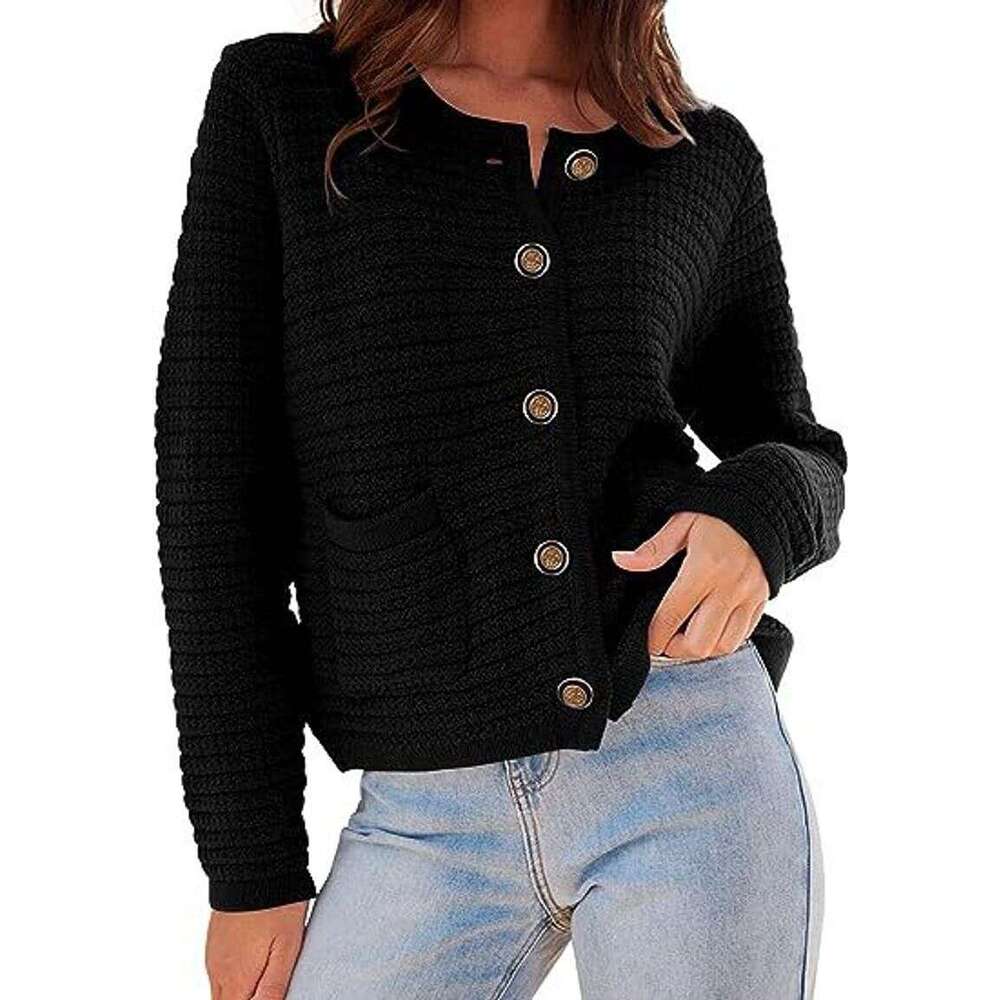 Women's Long Sleeve Knit Cardigan Fall Fashion Loose Fit Casual Round Neck Open Front Sweater For Work & Daily Wear