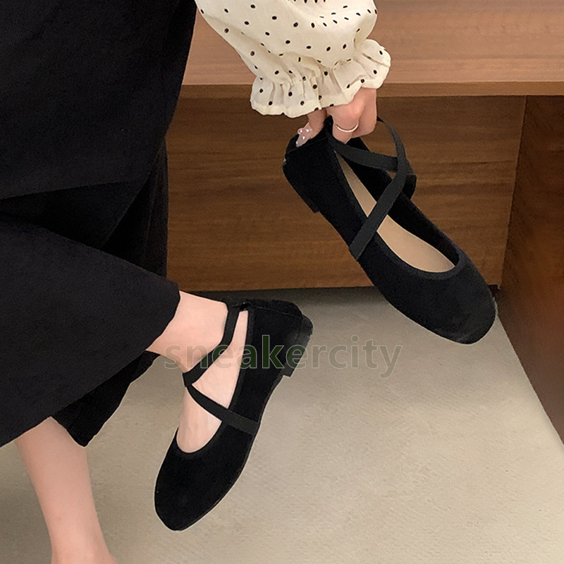 designer shoes loafers ballet flats mary jane shoes womens shallow mouth comfort soft sole elegant fashion cross elastic band dress shoes size 35-40